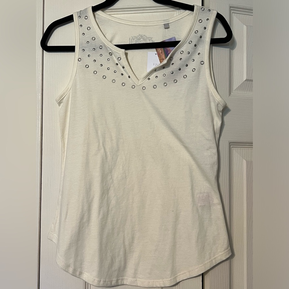 Panhandle Western Embellished Cream Tank Top